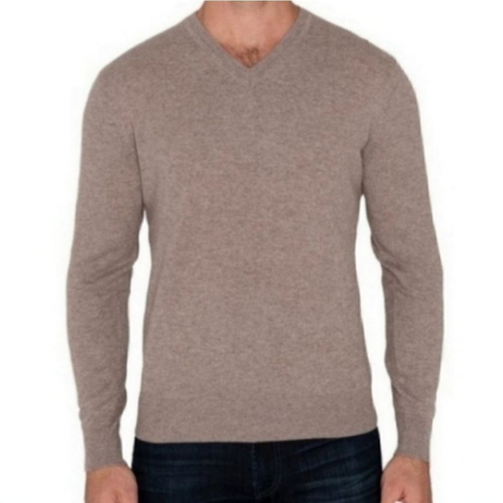 Raffi Men's Cashmere Taupe V-neck Long Sleeve Pullover Sweater